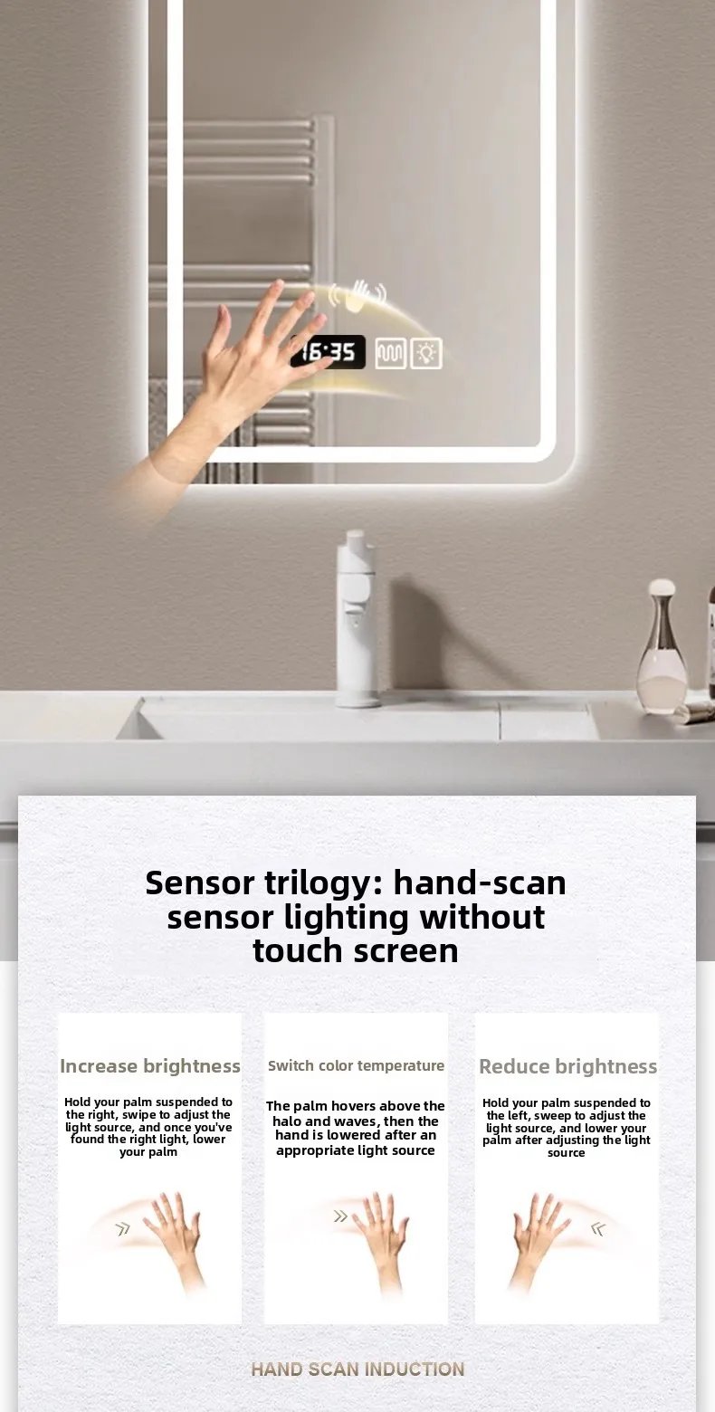 New Smart Mirror Wall Hanging LED High Definition Induction Anti-fog Bathroom Mirror Touch Screen 23.5 * 15.5 Inches Vanity