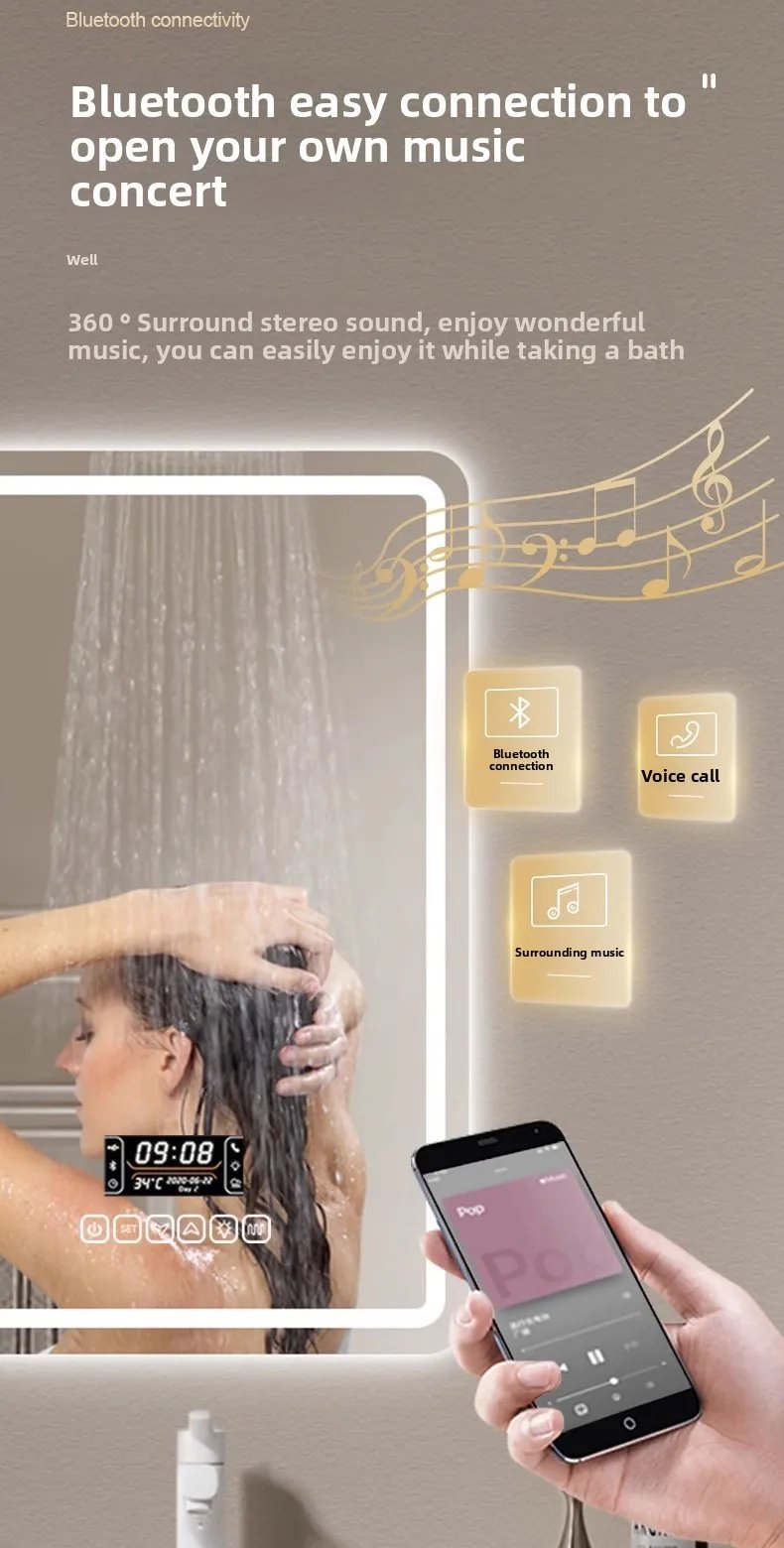 New Smart Mirror Wall Hanging LED High Definition Induction Anti-fog Bathroom Mirror Touch Screen 23.5 * 15.5 Inches Vanity
