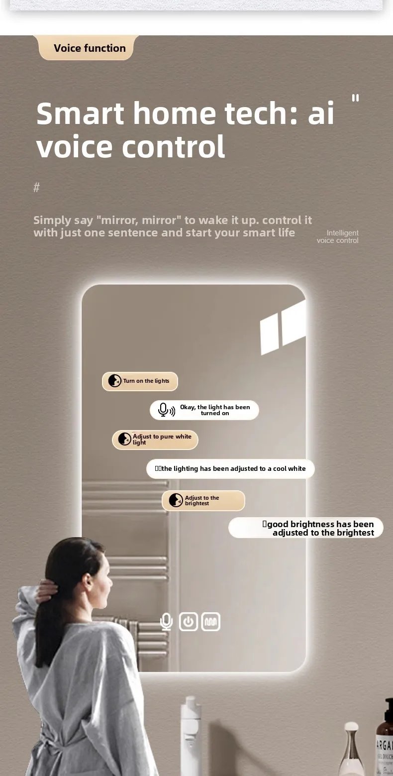 New Smart Mirror Wall Hanging LED High Definition Induction Anti-fog Bathroom Mirror Touch Screen 23.5 * 15.5 Inches Vanity