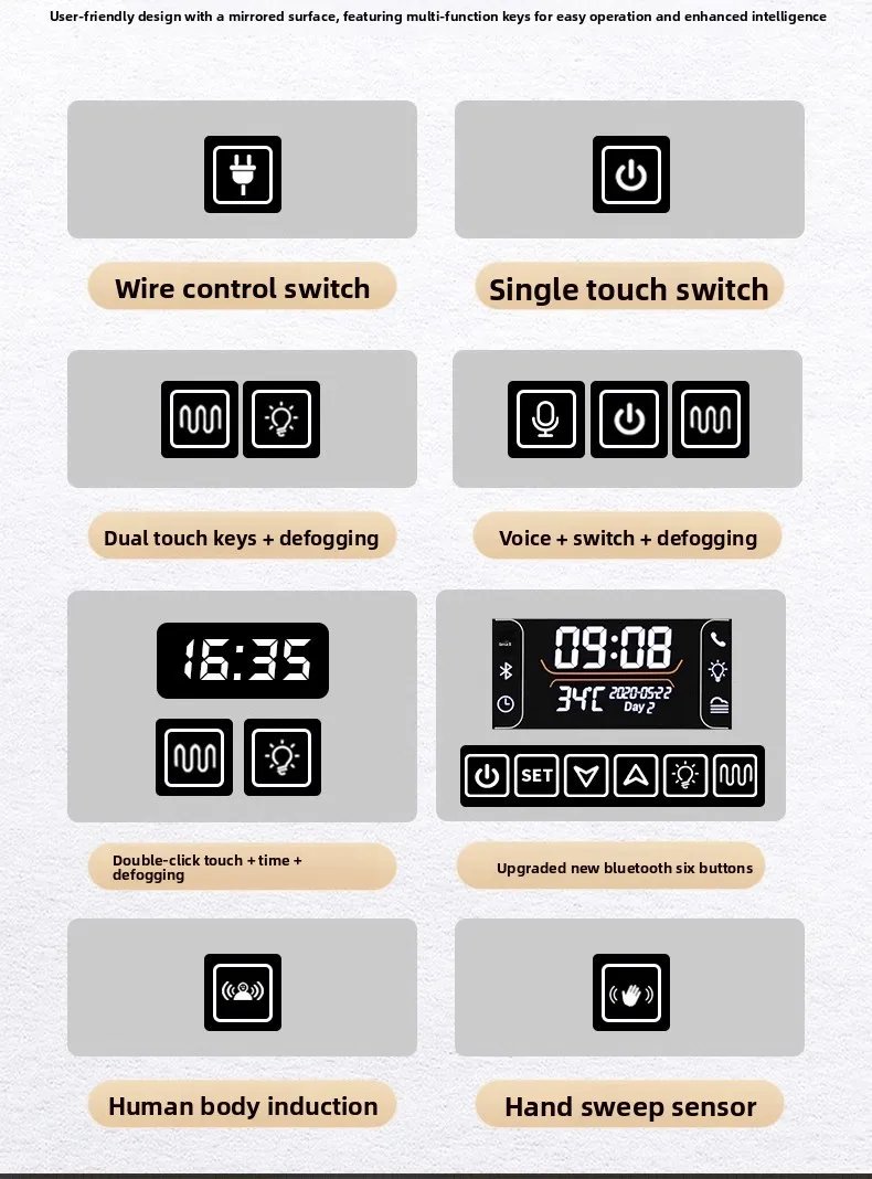 New Smart Mirror Wall Hanging LED High Definition Induction Anti-fog Bathroom Mirror Touch Screen 23.5 * 15.5 Inches Vanity