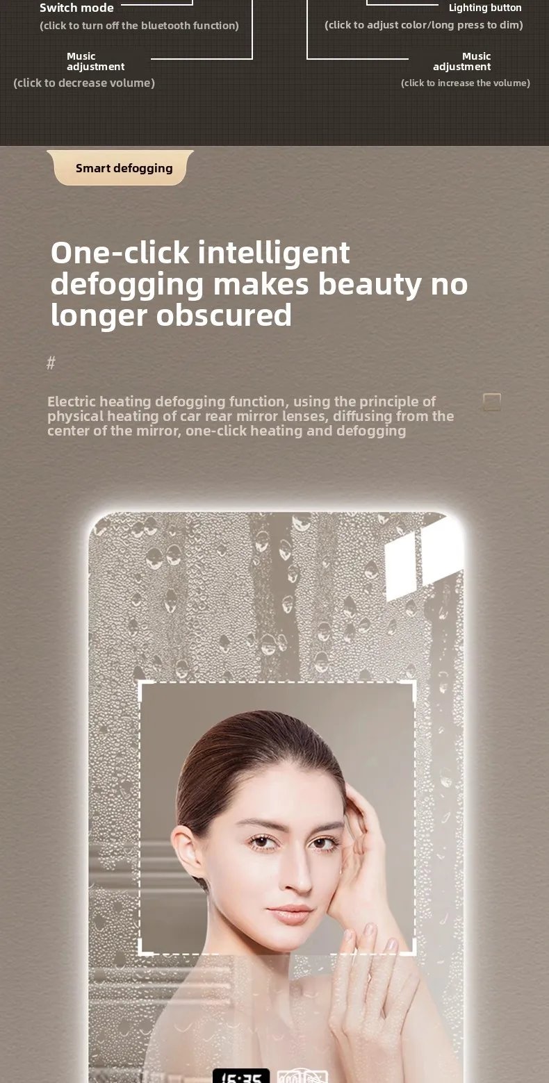 New Smart Mirror Wall Hanging LED High Definition Induction Anti-fog Bathroom Mirror Touch Screen 23.5 * 15.5 Inches Vanity