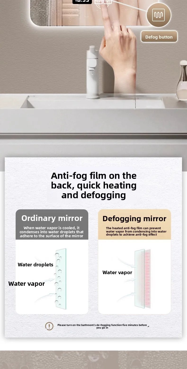 New Smart Mirror Wall Hanging LED High Definition Induction Anti-fog Bathroom Mirror Touch Screen 23.5 * 15.5 Inches Vanity