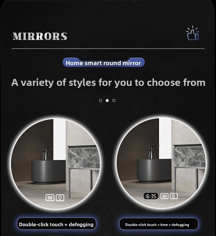 Round Smart Bathroom Mirror Wall-mounted Led with Light Touch Screen Anti-fog Luminous Induction Wall-mounted Round Vanity