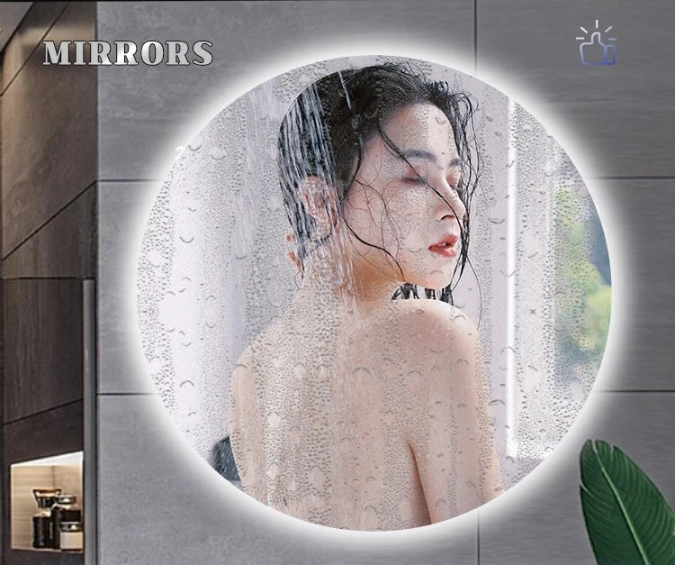 Round Smart Bathroom Mirror Wall-mounted Led with Light Touch Screen Anti-fog Luminous Induction Wall-mounted Round Vanity