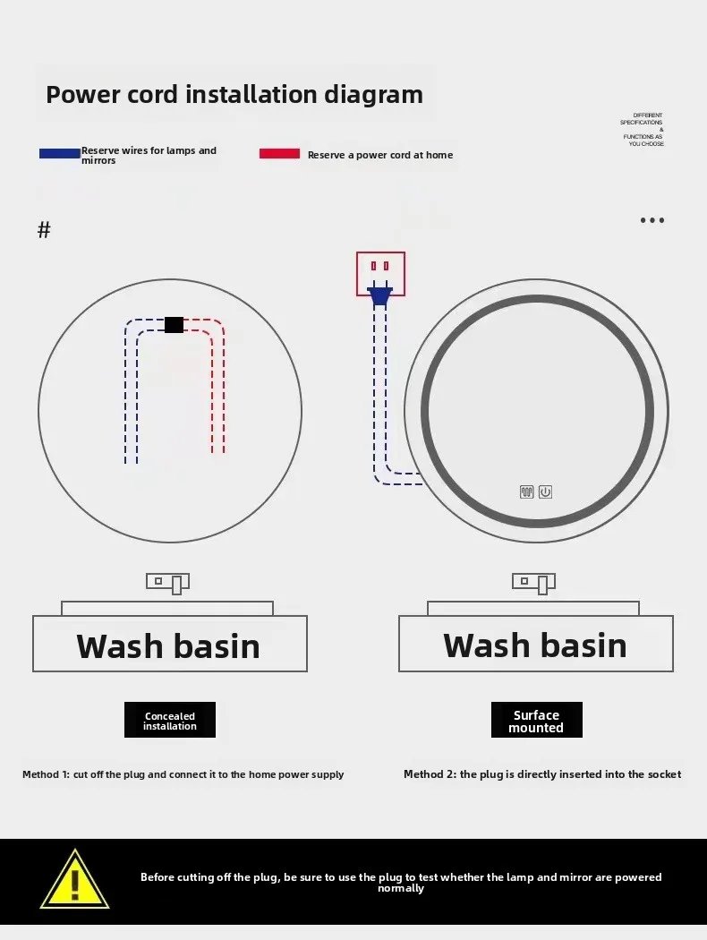 Round Smart Bathroom Mirror Wall-mounted Led with Light Touch Screen Anti-fog Luminous Induction Wall-mounted Round Vanity