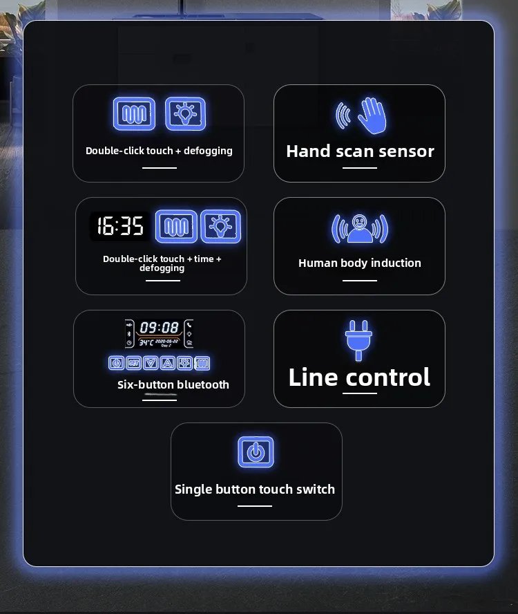 Round Smart Bathroom Mirror Wall-mounted Led with Light Touch Screen Anti-fog Luminous Induction Wall-mounted Round Vanity