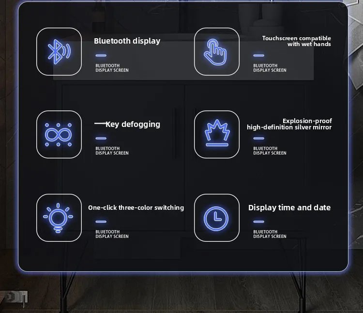 Round Smart Bathroom Mirror Wall-mounted Led with Light Touch Screen Anti-fog Luminous Induction Wall-mounted Round Vanity