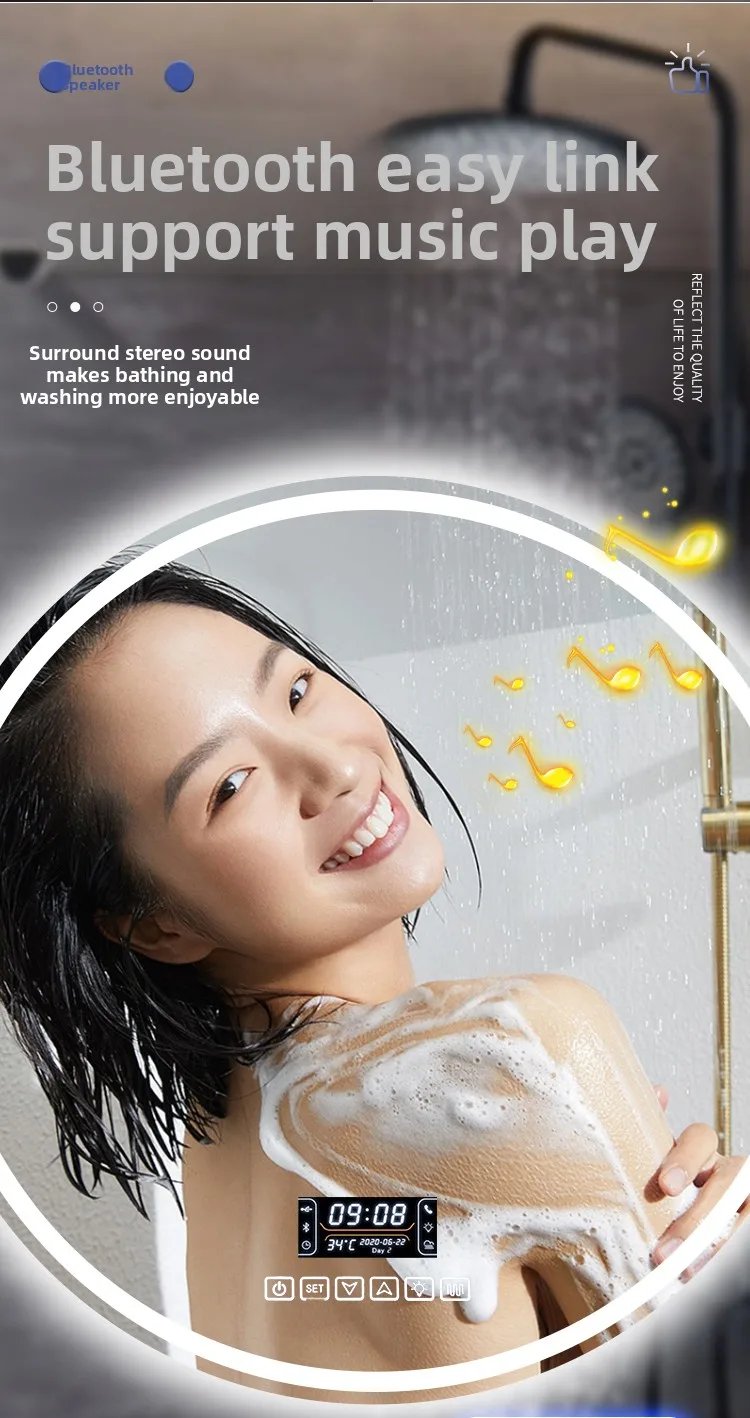 Round Smart Bathroom Mirror Wall-mounted Led with Light Touch Screen Anti-fog Luminous Induction Wall-mounted Round Vanity