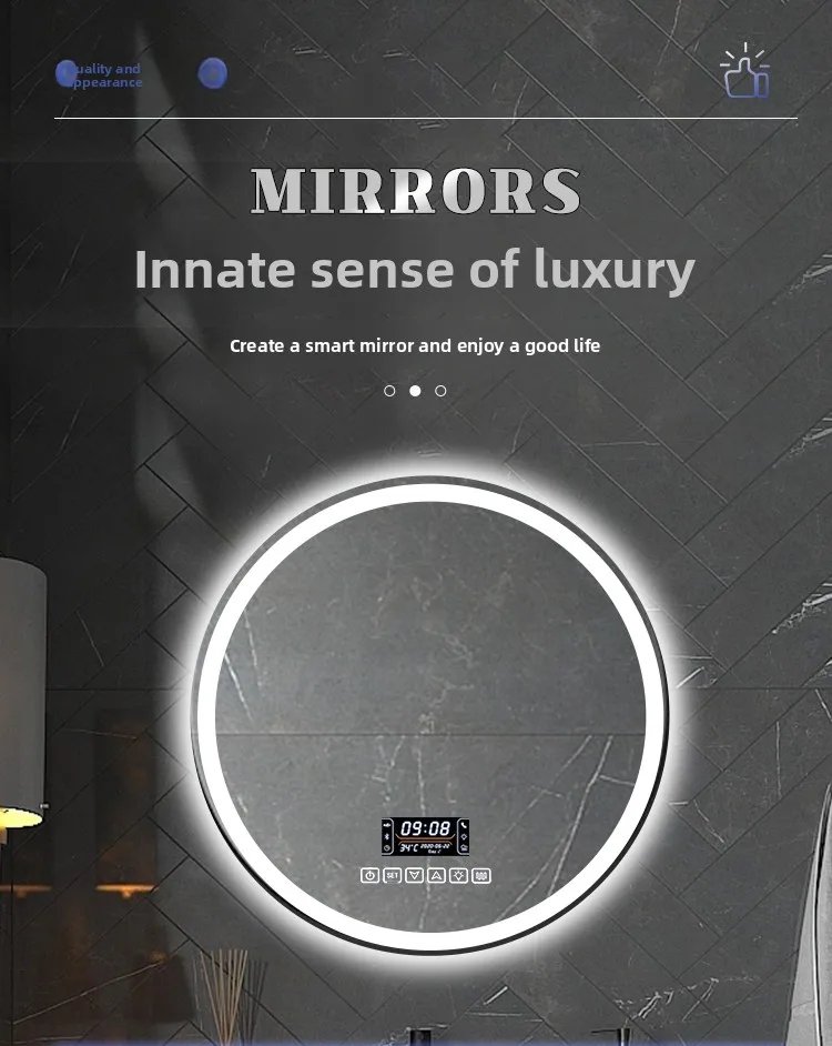 Round Smart Bathroom Mirror Wall-mounted Led with Light Touch Screen Anti-fog Luminous Induction Wall-mounted Round Vanity