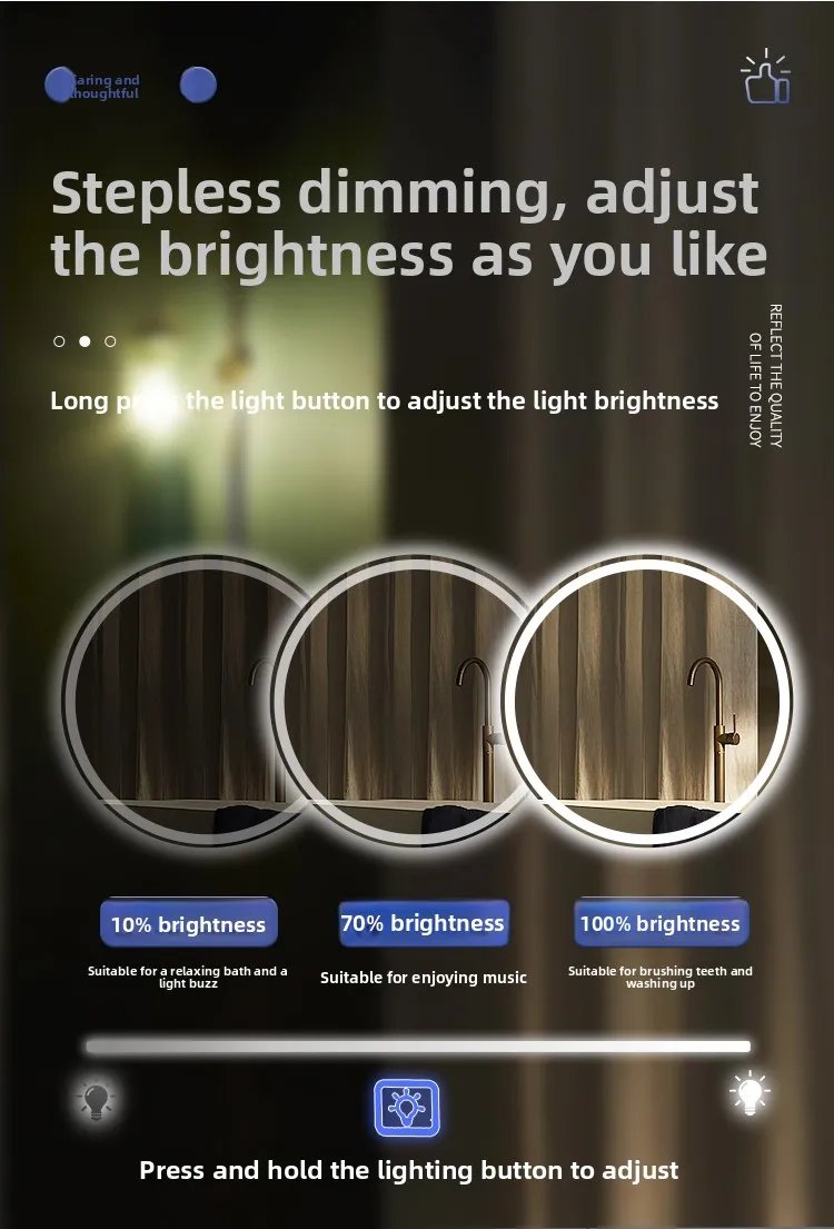 Round Smart Bathroom Mirror Wall-mounted Led with Light Touch Screen Anti-fog Luminous Induction Wall-mounted Round Vanity