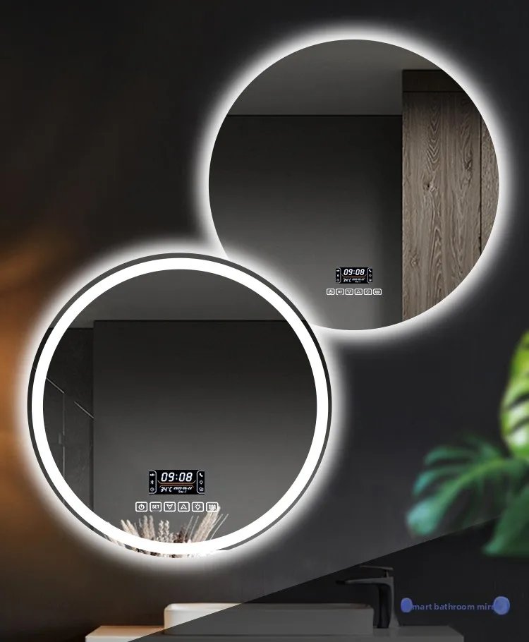 Round Smart Bathroom Mirror Wall-mounted Led with Light Touch Screen Anti-fog Luminous Induction Wall-mounted Round Vanity