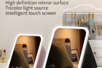 3 Colors Dimmable LED Makeup Mirror with Touch Screen Fold Cosmetic Makeup Mirror Rechargeable Tabletop for Travel & Home Use