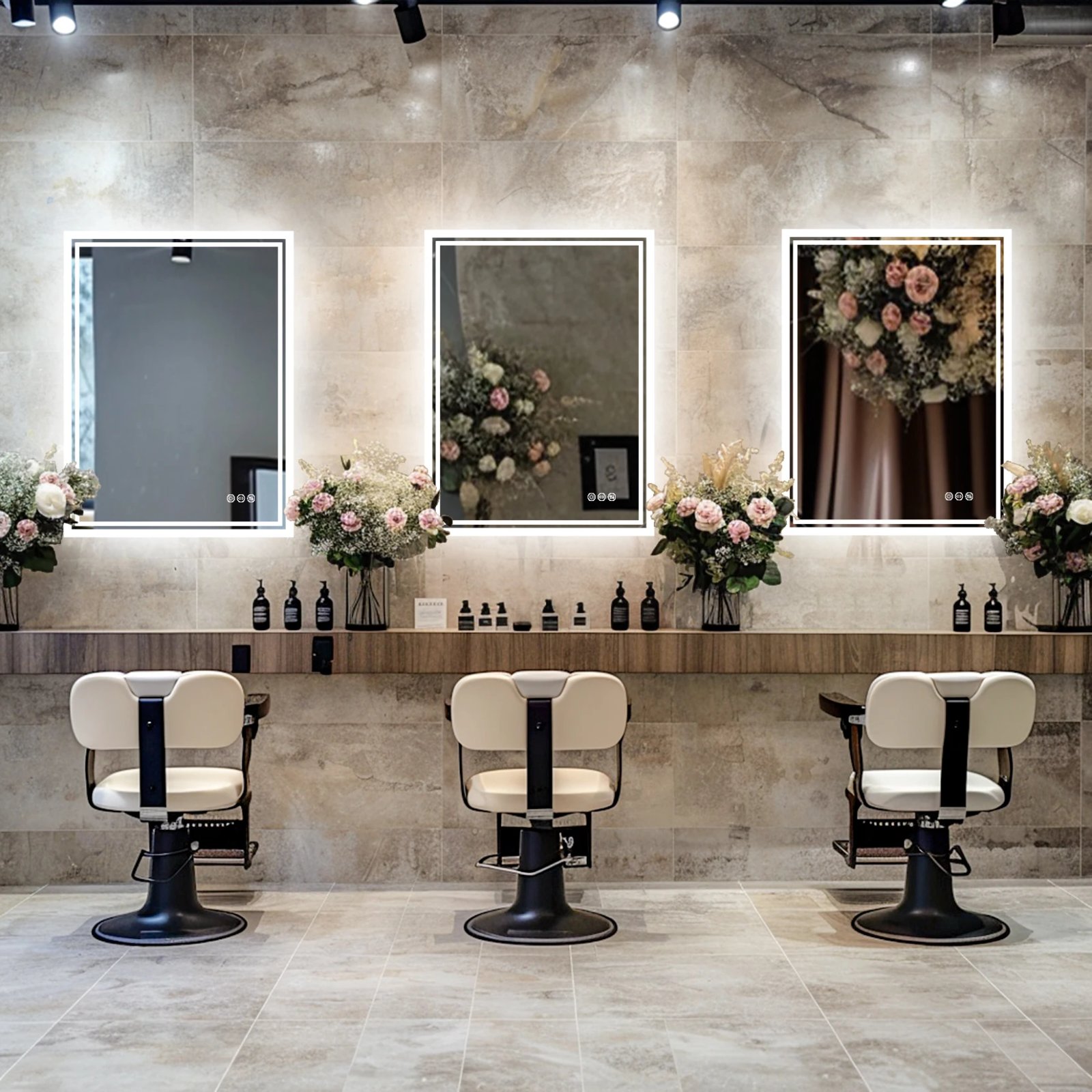 LED Light Bathroom Mirror Illuminated Wall Mounted Vanity Makeup Anti-Fog Rectangle 3 Colors Touch Light