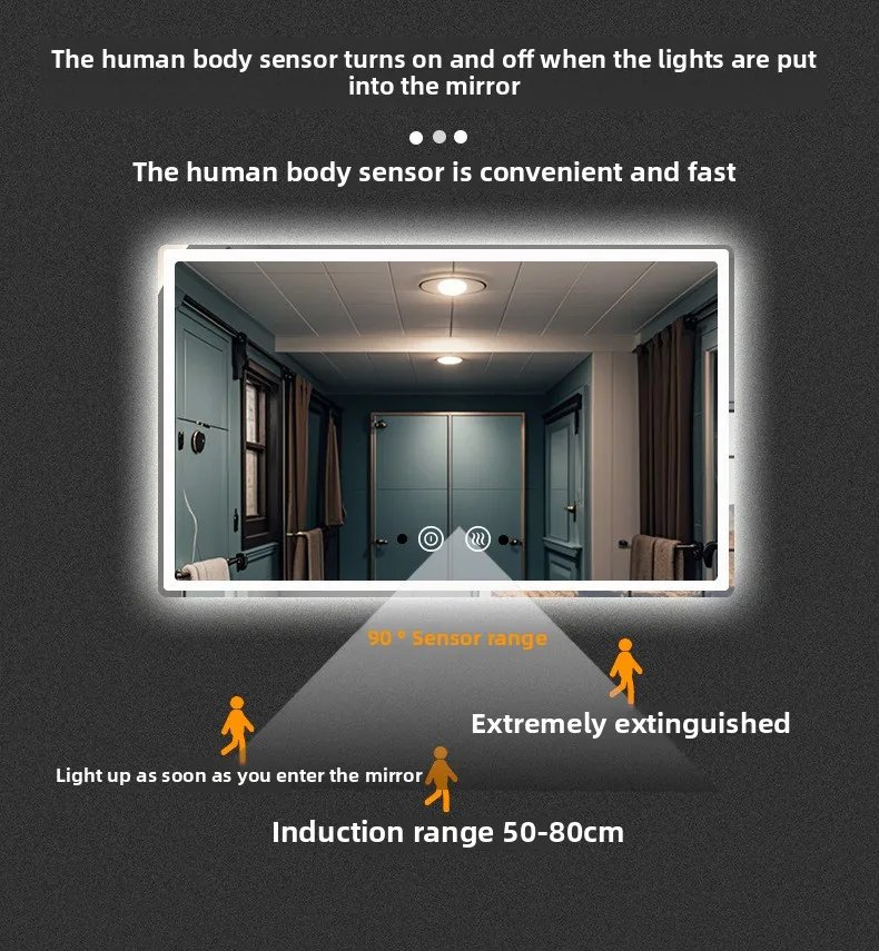 Bathroom Smart Mirror Toilet Toilet Toilet Mirror LED Light Mirror Makeup Defogging Human Body Induction Touch Screen Smart