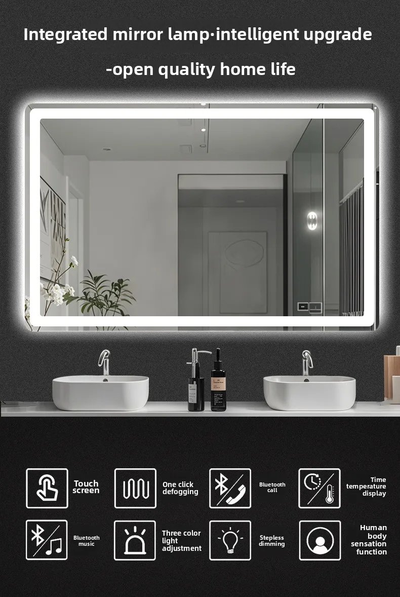 Bathroom Smart Mirror Toilet Toilet Toilet Mirror LED Light Mirror Makeup Defogging Human Body Induction Touch Screen Smart