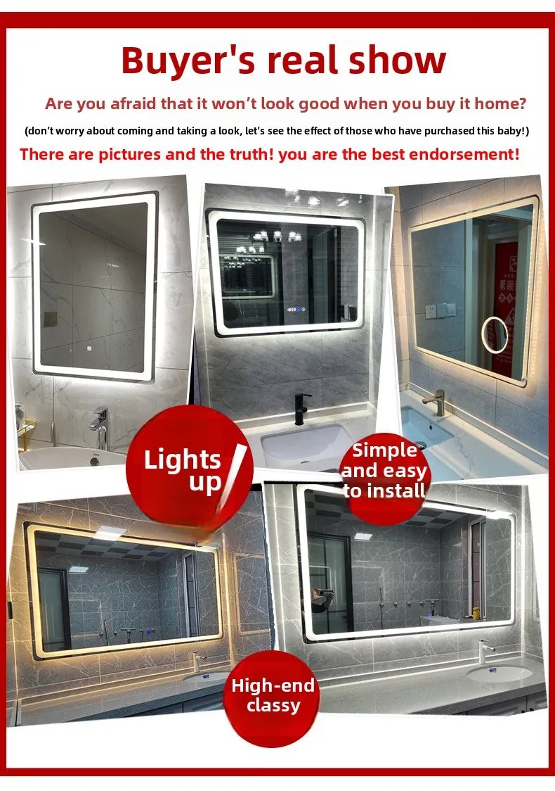 Bathroom Smart Mirror Toilet Toilet Toilet Mirror LED Light Mirror Makeup Defogging Human Body Induction Touch Screen Smart