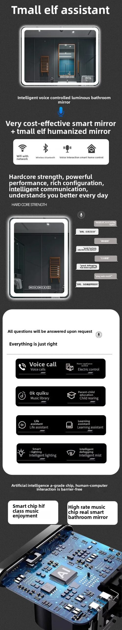 Bathroom Smart Mirror Toilet Toilet Toilet Mirror LED Light Mirror Makeup Defogging Human Body Induction Touch Screen Smart