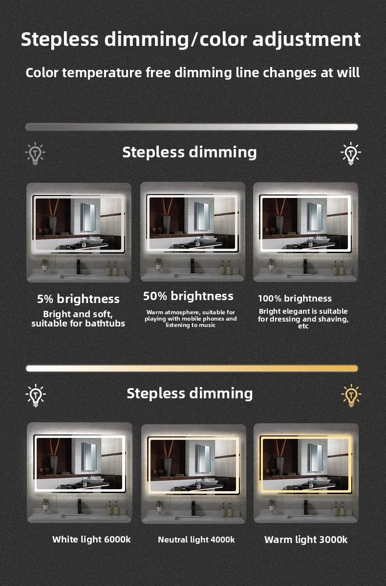 Bathroom Smart Mirror Toilet Toilet Toilet Mirror LED Light Mirror Makeup Defogging Human Body Induction Touch Screen Smart