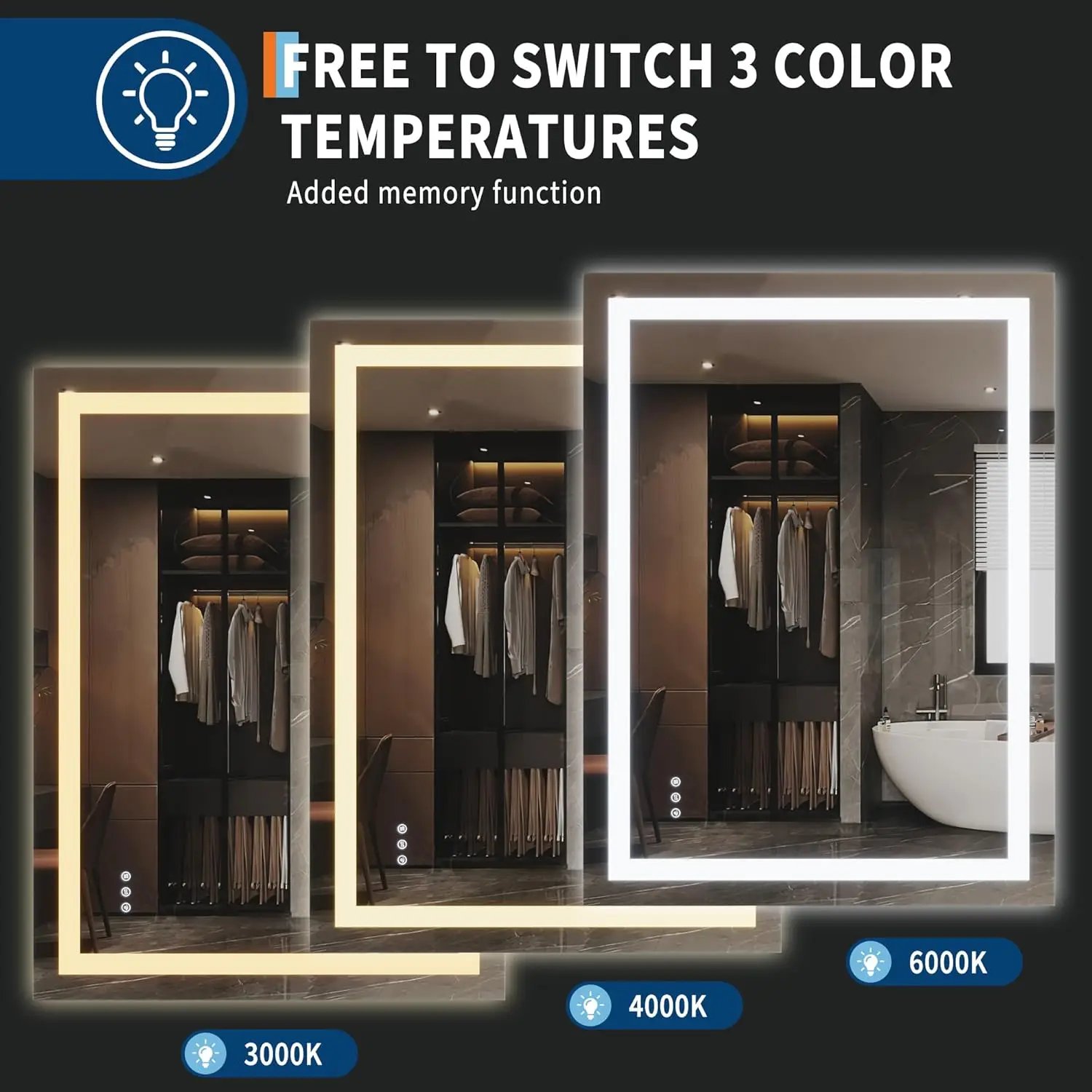 32x24 in LED Backlit Mirror Bathroom Vanity with Lights Anti-Fog Dimmable Smart Mirror Memory Function, Horizontal/Vertical