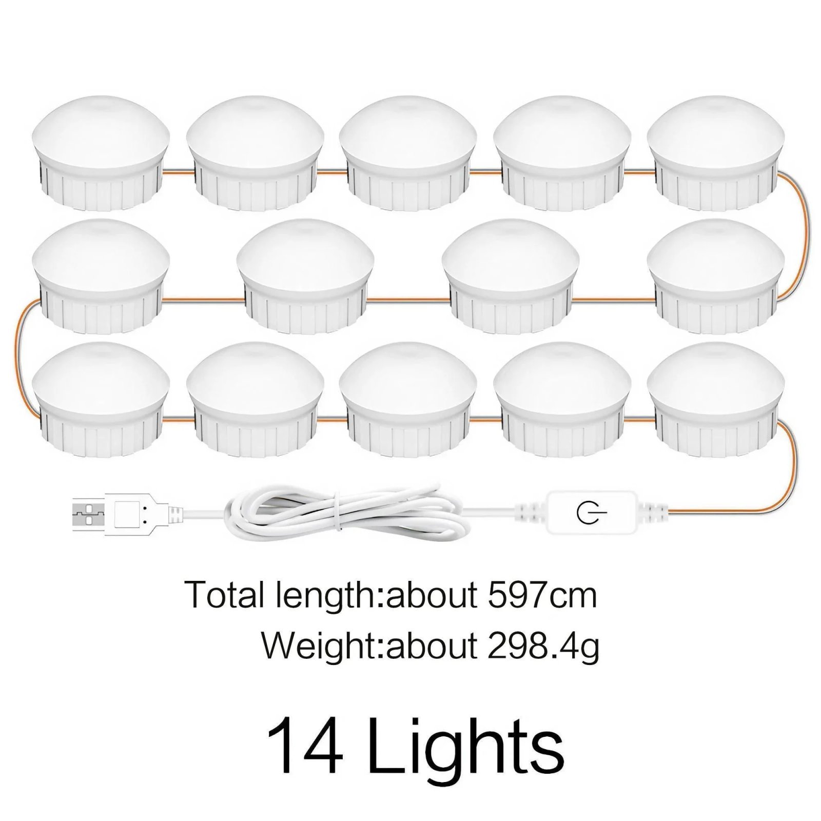 Multi Functional USB Touch LED Cosmetic Mirror Light Suction Cup for Dresser Bathroom Closet