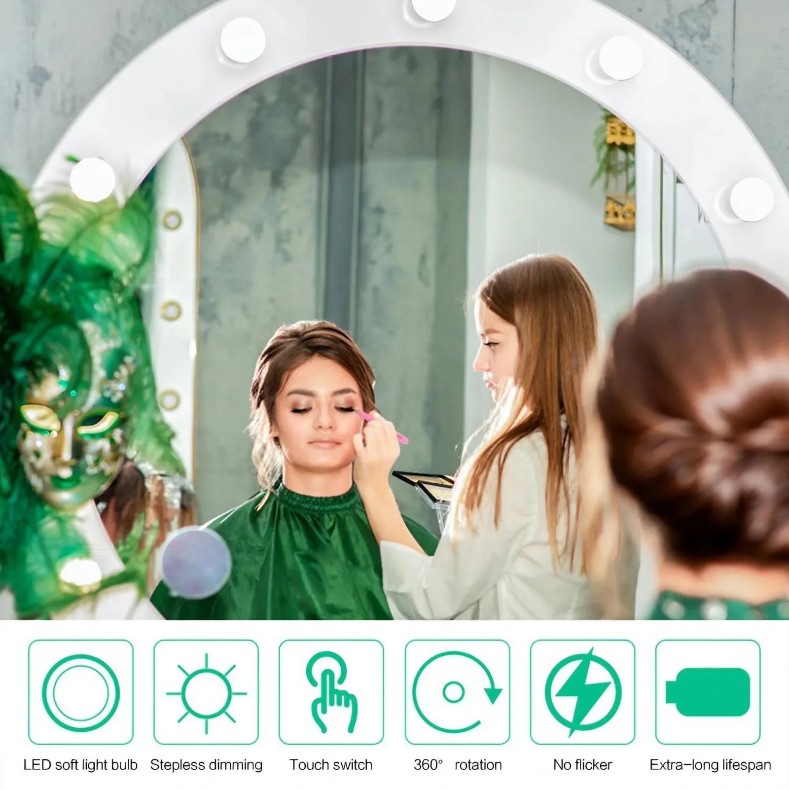 Multi Functional USB Touch LED Cosmetic Mirror Light Suction Cup for Dresser Bathroom Closet