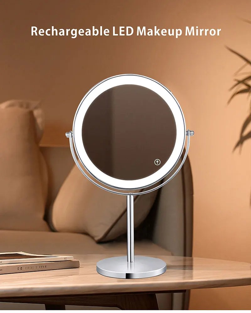 8 inch Makeup Mirror with LED 3 color Lights 5X7X10X Magnification Double Sided Vanity Mirror USB Charging Desktop table Mirrors