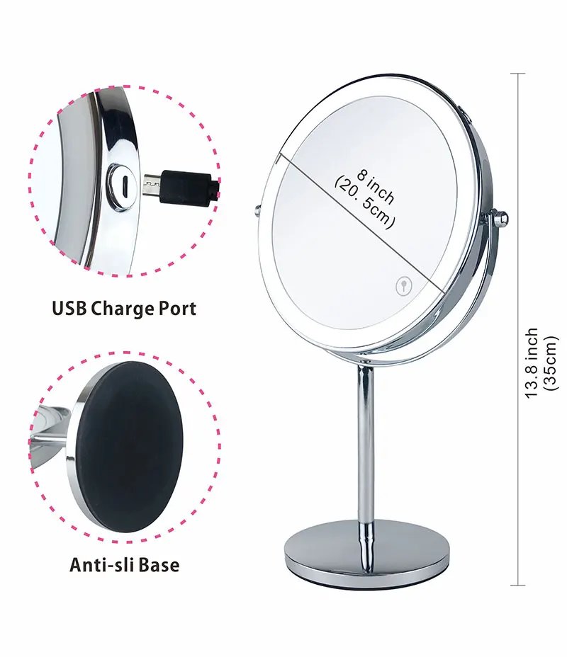 8 inch Makeup Mirror with LED 3 color Lights 5X7X10X Magnification Double Sided Vanity Mirror USB Charging Desktop table Mirrors