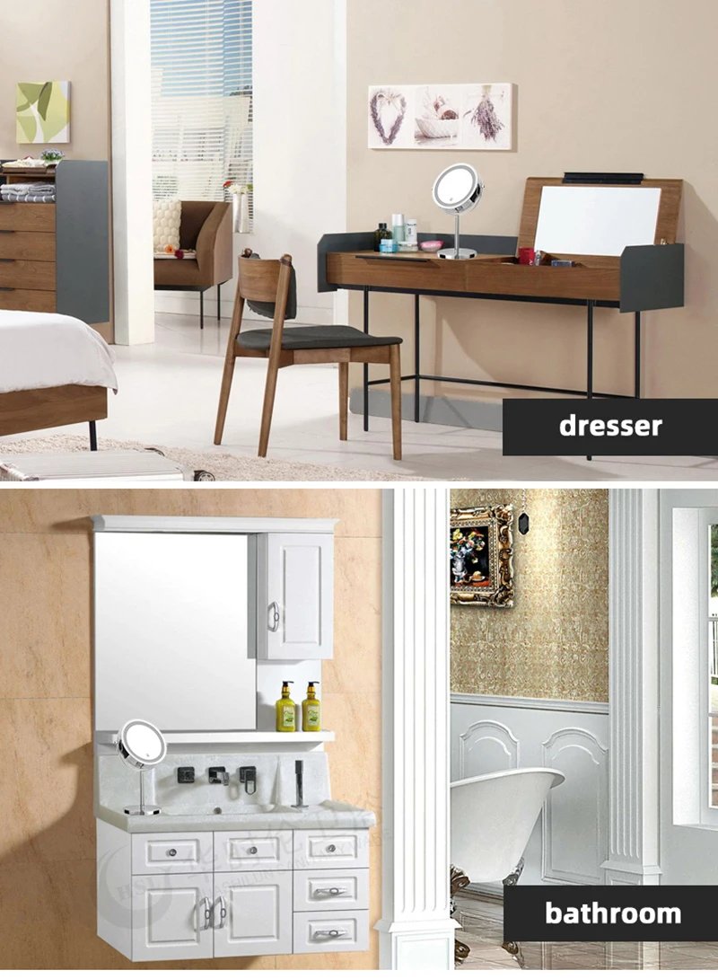 8 inch Makeup Mirror with LED 3 color Lights 5X7X10X Magnification Double Sided Vanity Mirror USB Charging Desktop table Mirrors