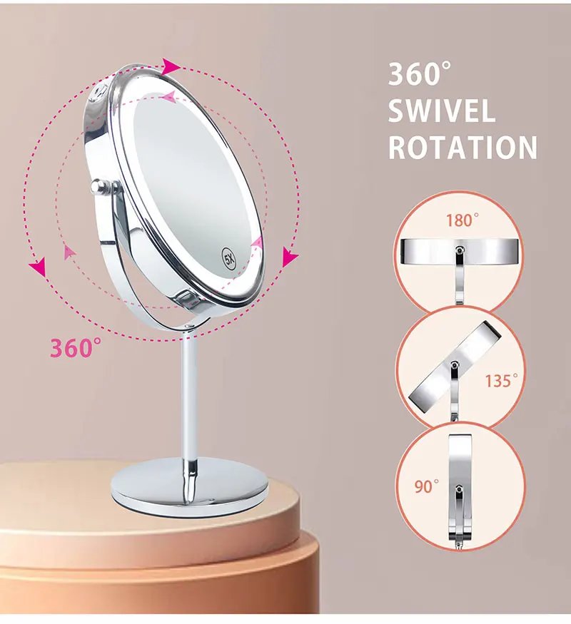 8 inch Makeup Mirror with LED 3 color Lights 5X7X10X Magnification Double Sided Vanity Mirror USB Charging Desktop table Mirrors