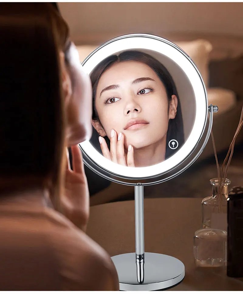 8 inch Makeup Mirror with LED 3 color Lights 5X7X10X Magnification Double Sided Vanity Mirror USB Charging Desktop table Mirrors