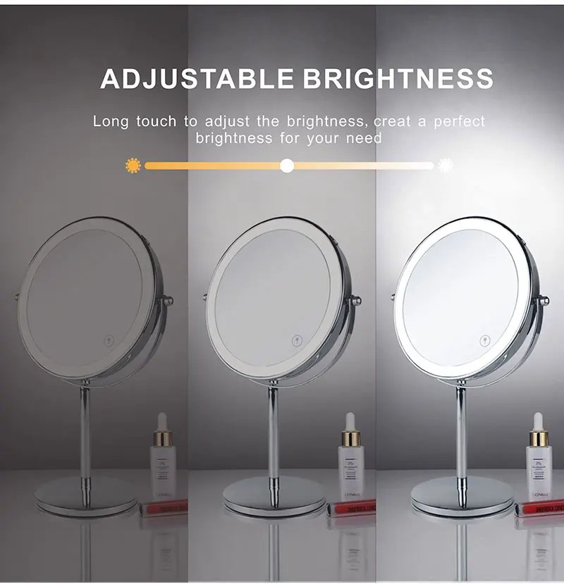 8 inch Makeup Mirror with LED 3 color Lights 5X7X10X Magnification Double Sided Vanity Mirror USB Charging Desktop table Mirrors