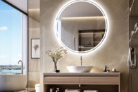 Bathroom Mirror with LED Lights Circle Backlit Illuminated Wall Mounted Lighted Mirror Anti-Fog 3 Colors Change IP65 Dimmable