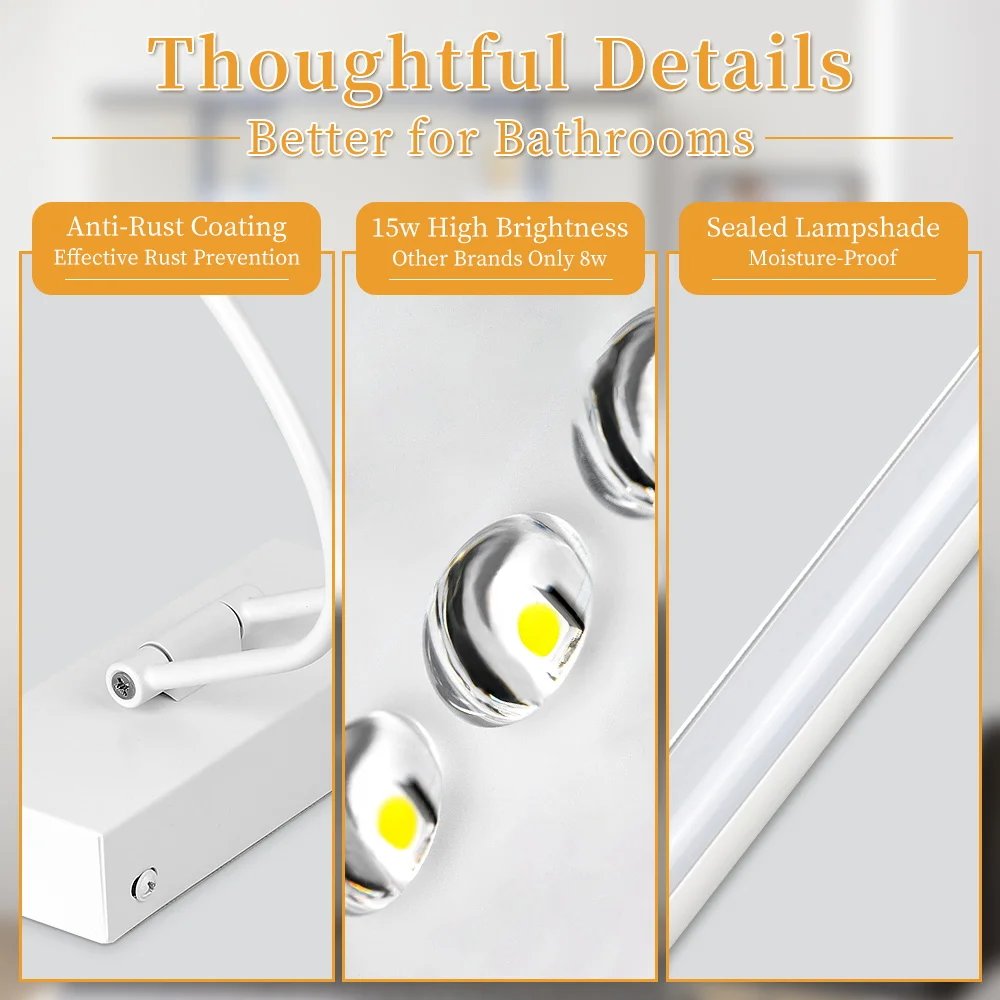 Modern LED Mirror Light Three Colors Lights Aluminum Led Bathroom Bath Mirror Line Lamp Make Up Light Bathroom Mirror Wall Lamps