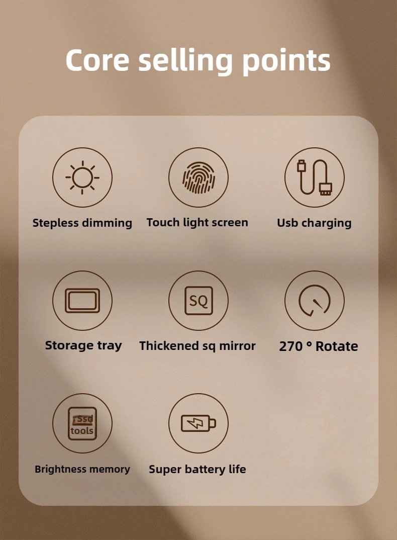 Eye-Caring Soft Light LED Vanity Mirror-Large Square 360°Rotating Makeup Mirror,Adjustable Brightness Scratch-Resistant for Home