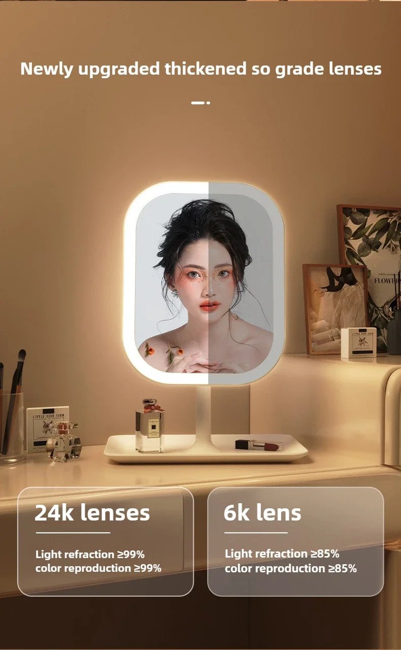 Eye-Caring Soft Light LED Vanity Mirror-Large Square 360°Rotating Makeup Mirror,Adjustable Brightness Scratch-Resistant for Home