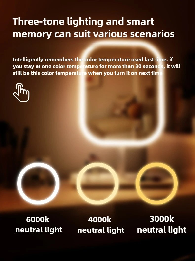 Eye-Caring Soft Light LED Vanity Mirror-Large Square 360°Rotating Makeup Mirror,Adjustable Brightness Scratch-Resistant for Home