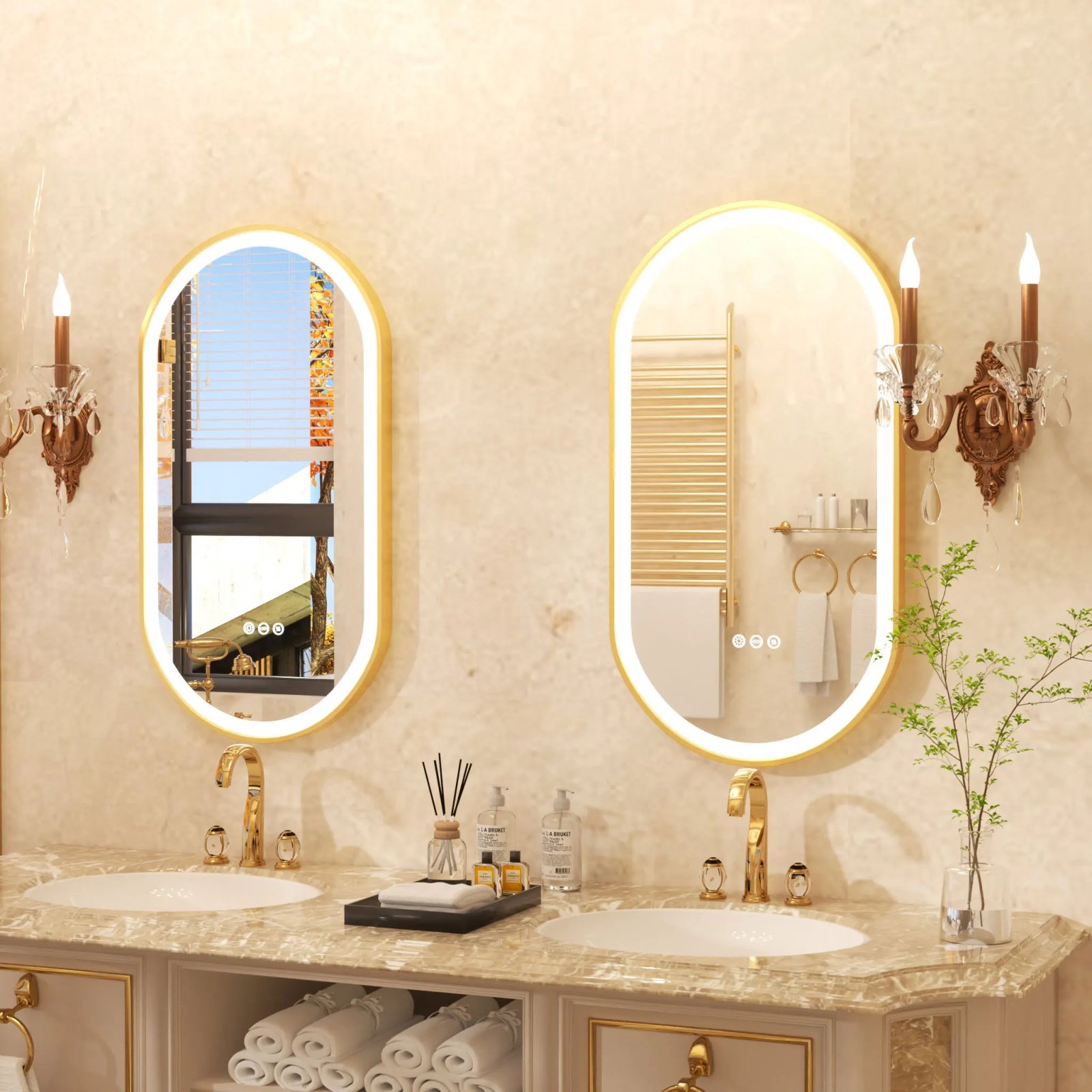 Large LED Oval Bathroom Mirror with Stepless Dimmable Lighted Vanity Mirror for Wall Mounted Vanity with Frame Anti-Fog Memory
