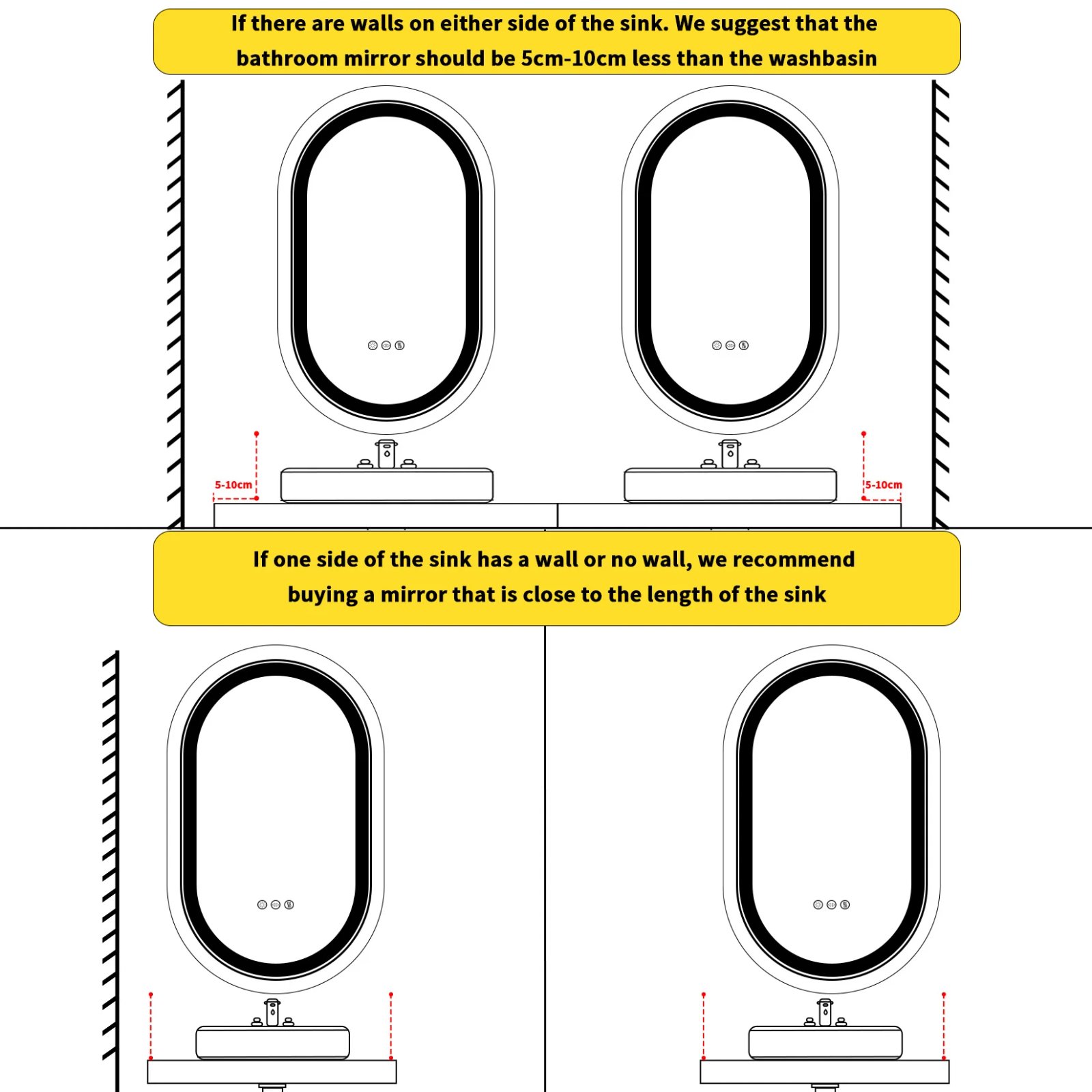 Large LED Oval Bathroom Mirror with Stepless Dimmable Lighted Vanity Mirror for Wall Mounted Vanity with Frame Anti-Fog Memory