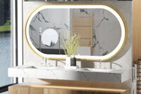 Large LED Oval Bathroom Mirror with Stepless Dimmable Lighted Vanity Mirror for Wall Mounted Vanity with Frame Anti-Fog Memory