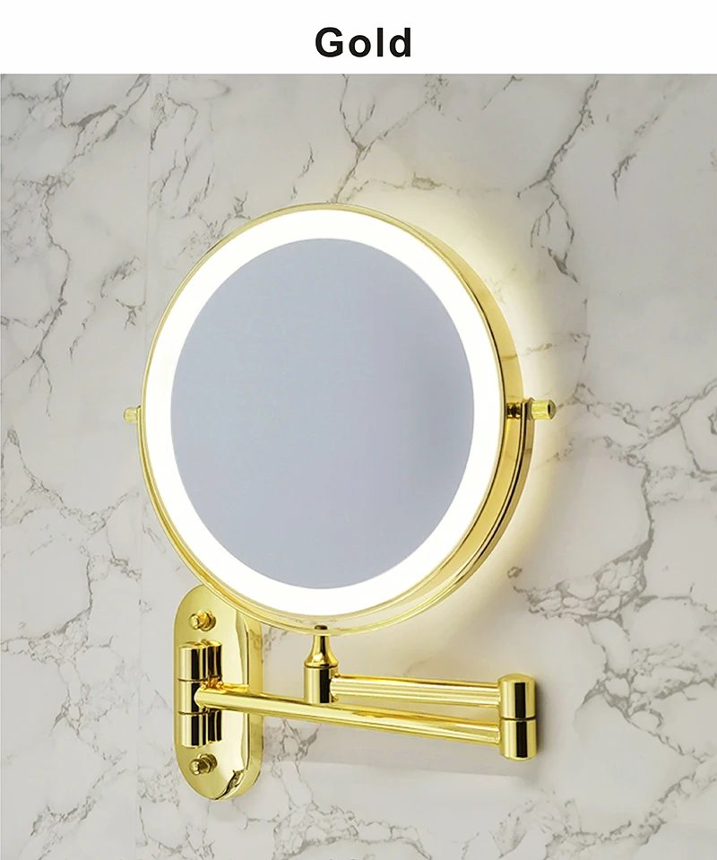 8 inch Makeup Mirror Matte Gold 3x/5x/7x/10x Magnifying Double Side USB Charging Bathroom 3 color light Cosmetic Mirrors