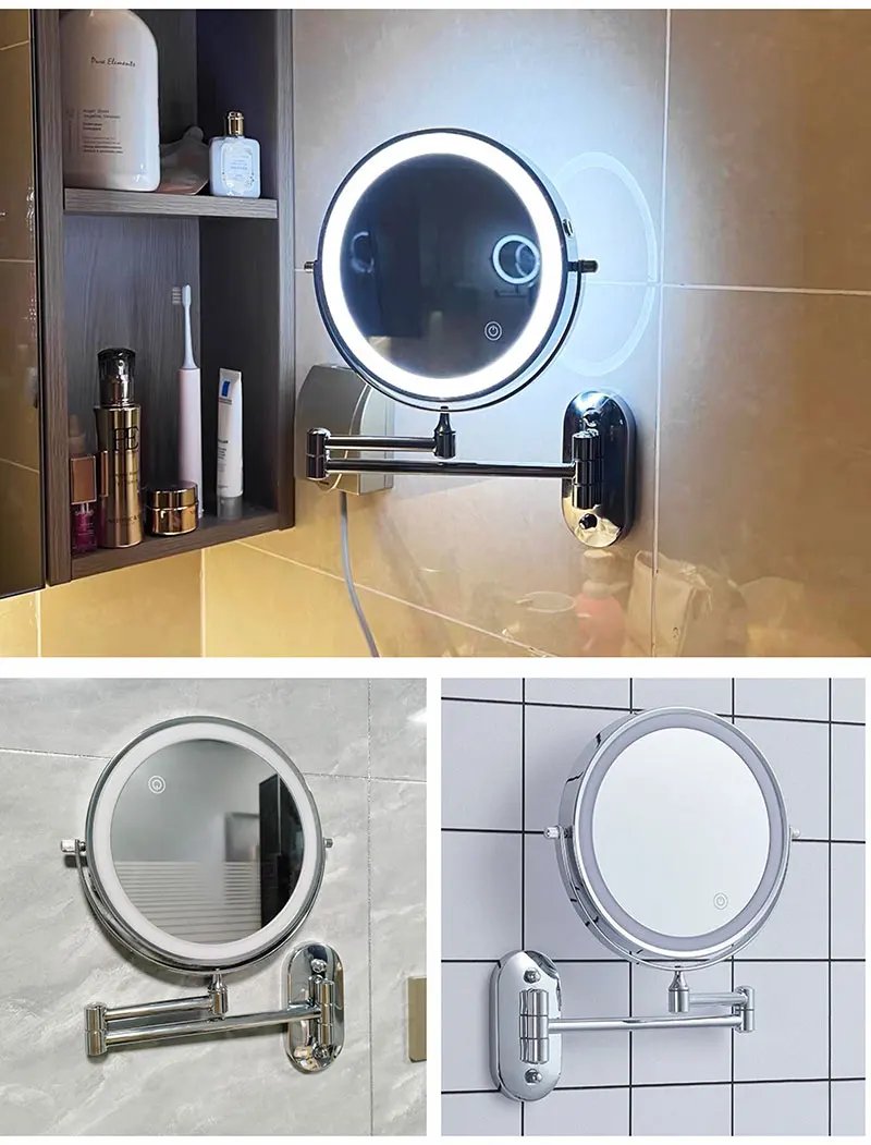 8 inch Makeup Mirror Matte Gold 3x/5x/7x/10x Magnifying Double Side USB Charging Bathroom 3 color light Cosmetic Mirrors