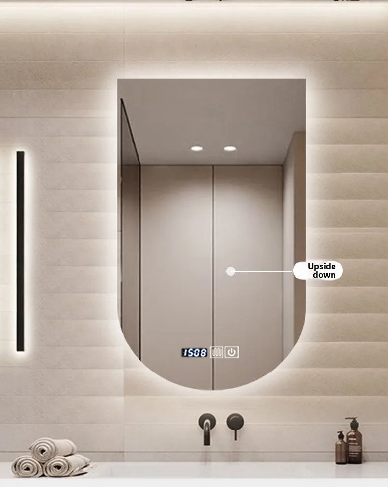 15.5 * 27.5 Inch Arch U-shaped Smart Bathroom Mirror LED Light Back Luminous Washstand Makeup Mirror Wall Hanging Vanity