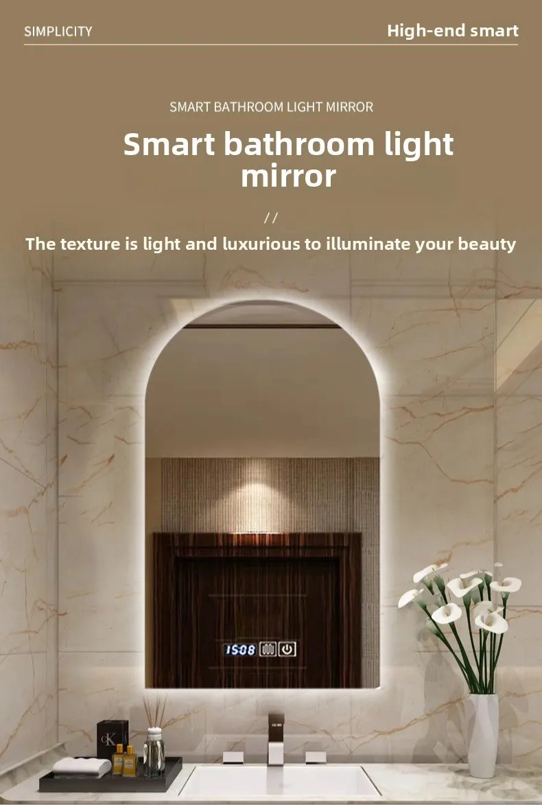 15.5 * 27.5 Inch Arch U-shaped Smart Bathroom Mirror LED Light Back Luminous Washstand Makeup Mirror Wall Hanging Vanity