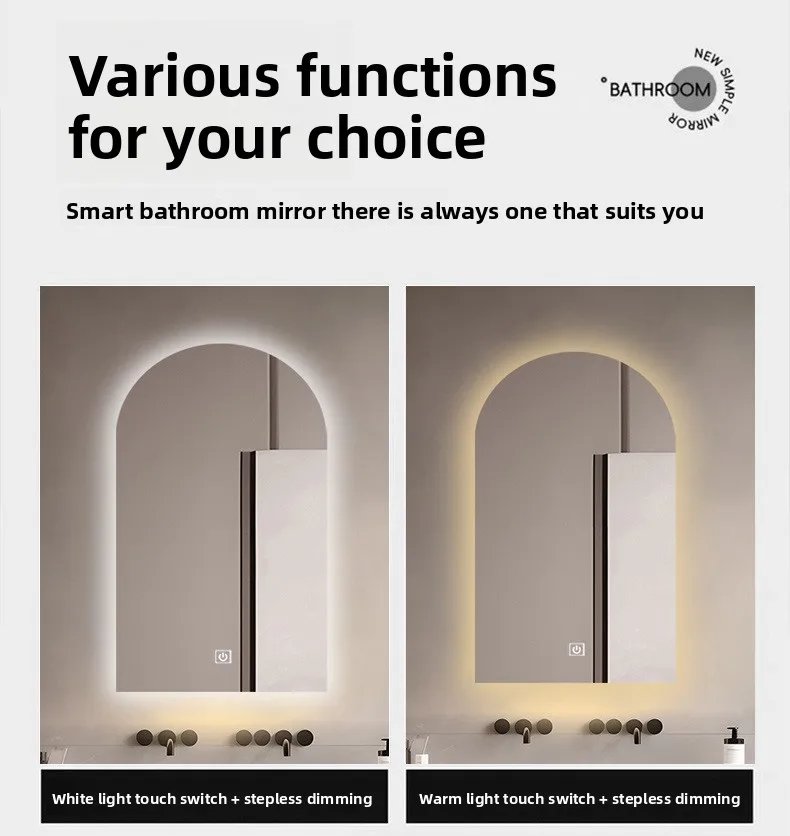 15.5 * 27.5 Inch Arch U-shaped Smart Bathroom Mirror LED Light Back Luminous Washstand Makeup Mirror Wall Hanging Vanity