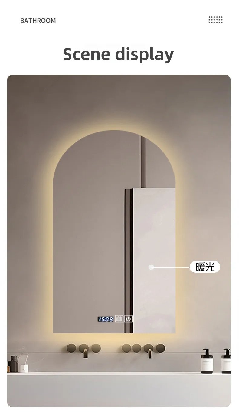 15.5 * 27.5 Inch Arch U-shaped Smart Bathroom Mirror LED Light Back Luminous Washstand Makeup Mirror Wall Hanging Vanity