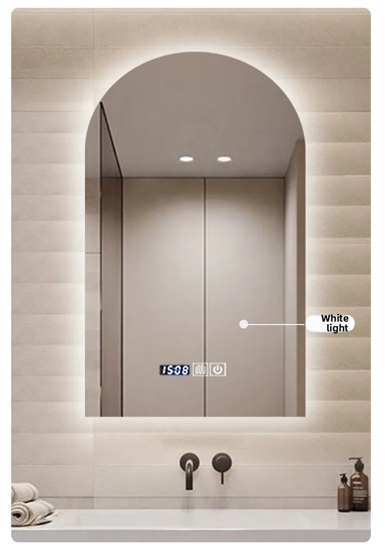 15.5 * 27.5 Inch Arch U-shaped Smart Bathroom Mirror LED Light Back Luminous Washstand Makeup Mirror Wall Hanging Vanity