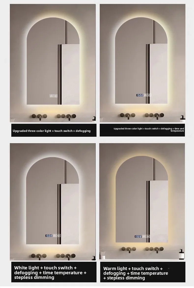 15.5 * 27.5 Inch Arch U-shaped Smart Bathroom Mirror LED Light Back Luminous Washstand Makeup Mirror Wall Hanging Vanity