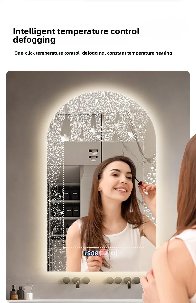 15.5 * 27.5 Inch Arch U-shaped Smart Bathroom Mirror LED Light Back Luminous Washstand Makeup Mirror Wall Hanging Vanity