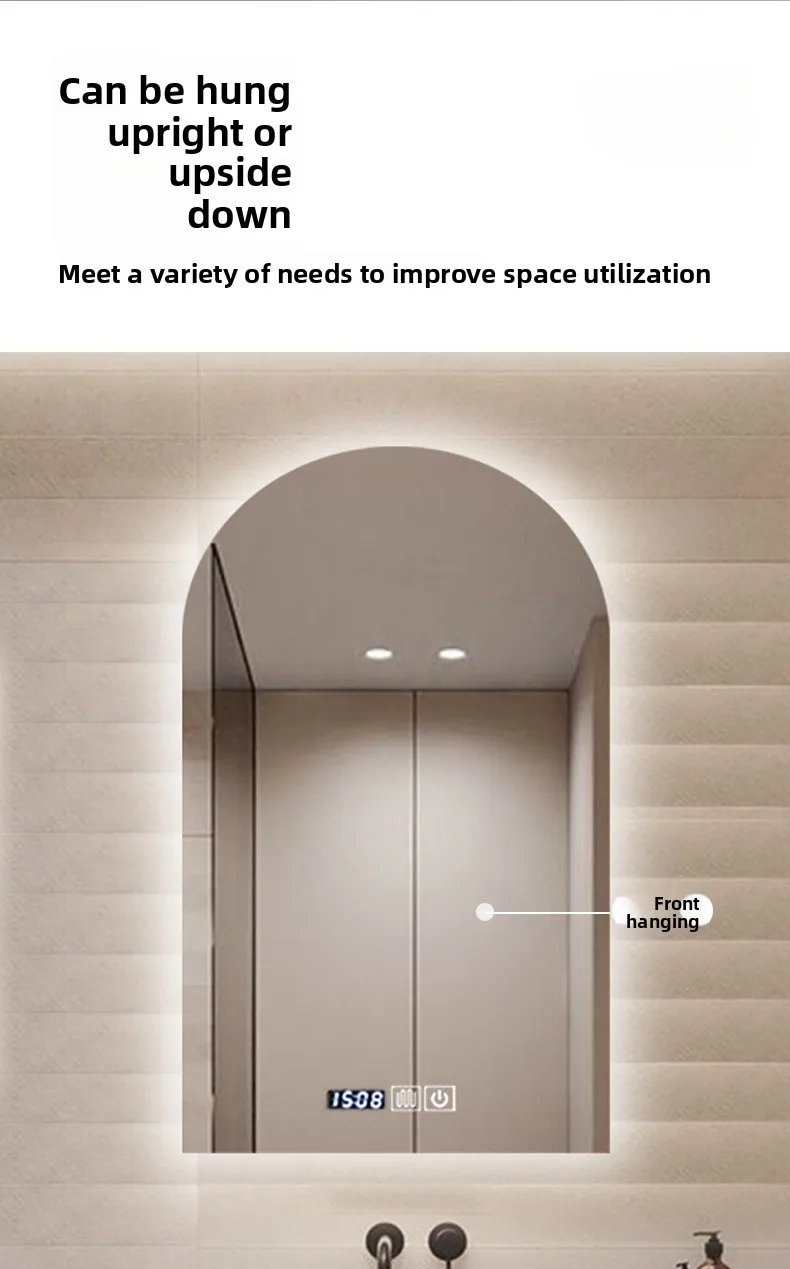 15.5 * 27.5 Inch Arch U-shaped Smart Bathroom Mirror LED Light Back Luminous Washstand Makeup Mirror Wall Hanging Vanity