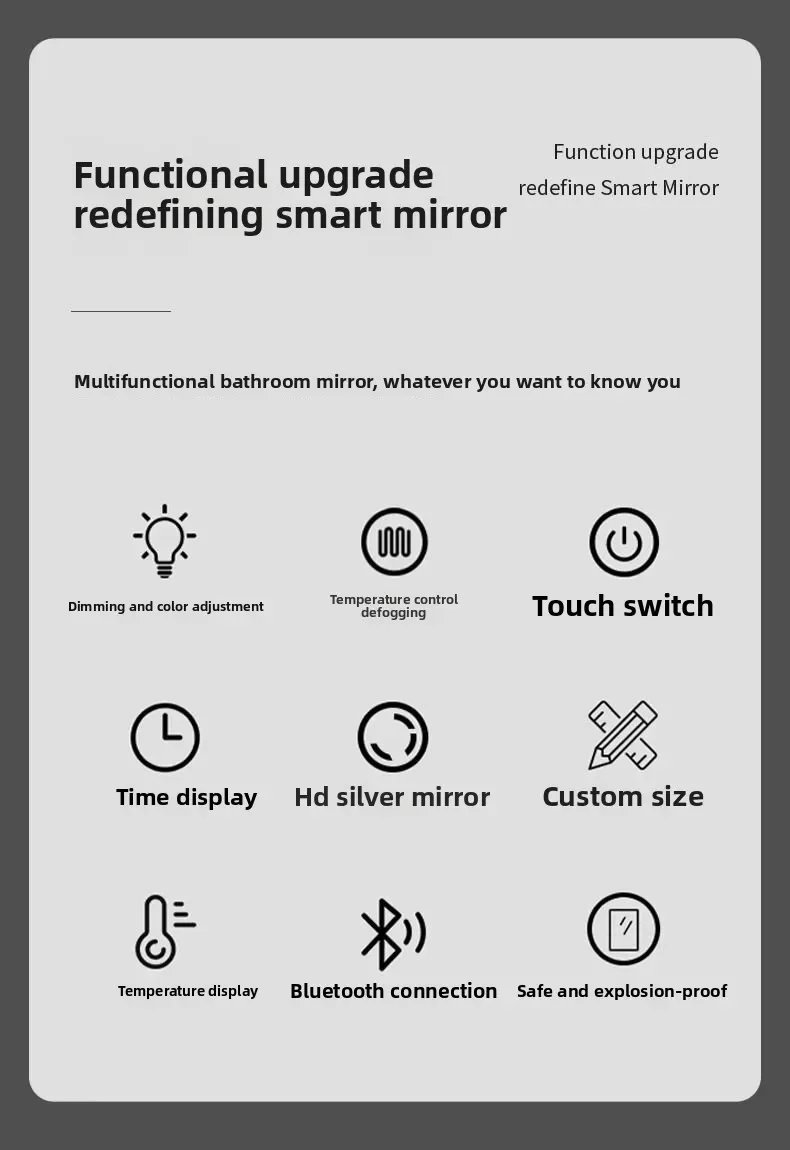 Oval Smart Mirror Defogging Bathroom Mirror with Light Led Vanity Mirror Wall Hanging Full Body Mirror Shower Mirror Spiegel